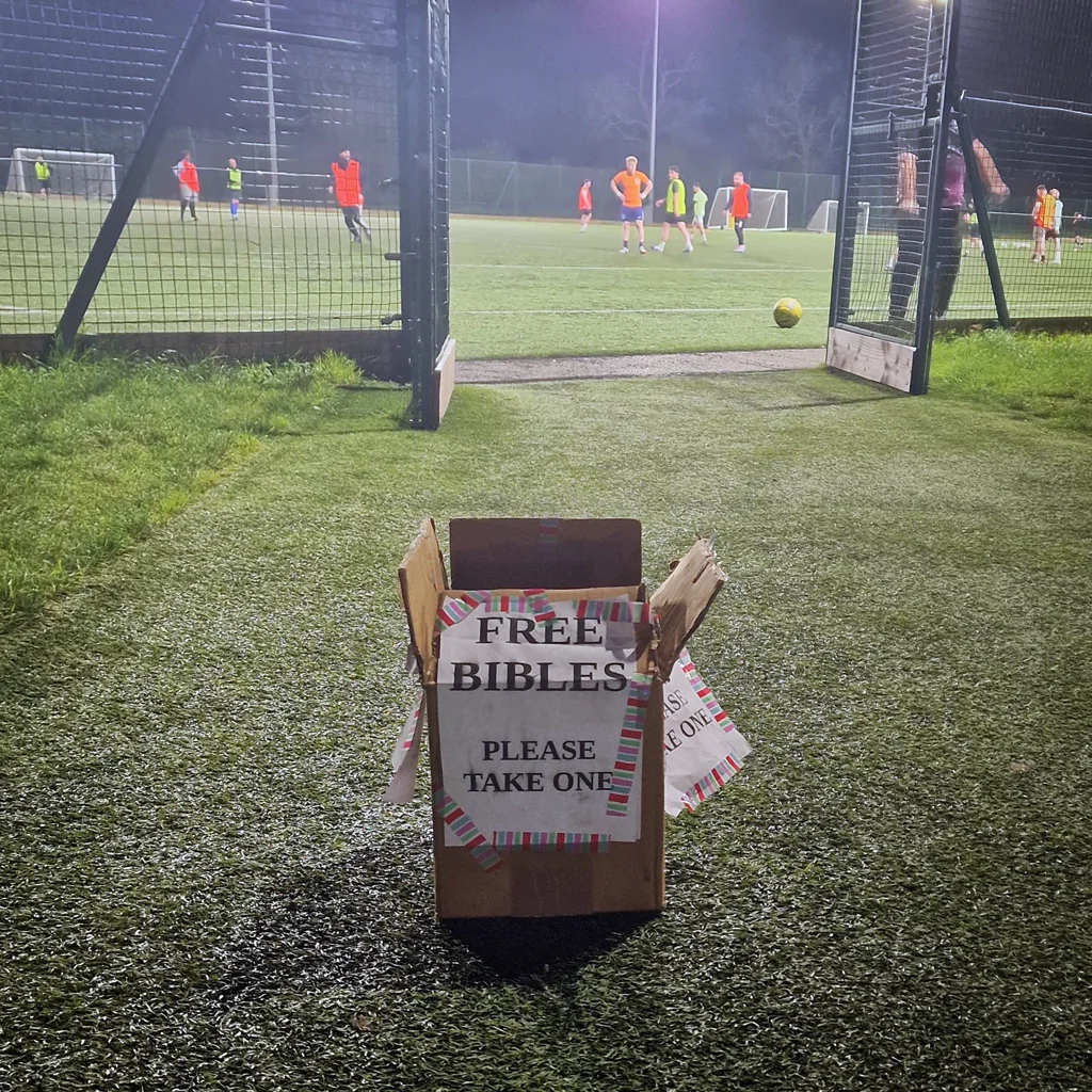 Free Bibles given away at football coaching and elsewhere